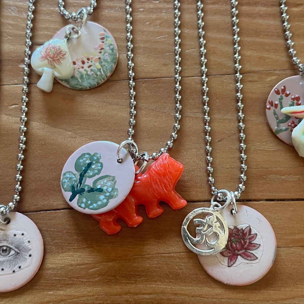 Choose  1 necklace / antique charm celluloid and/or mixed metal handpainted